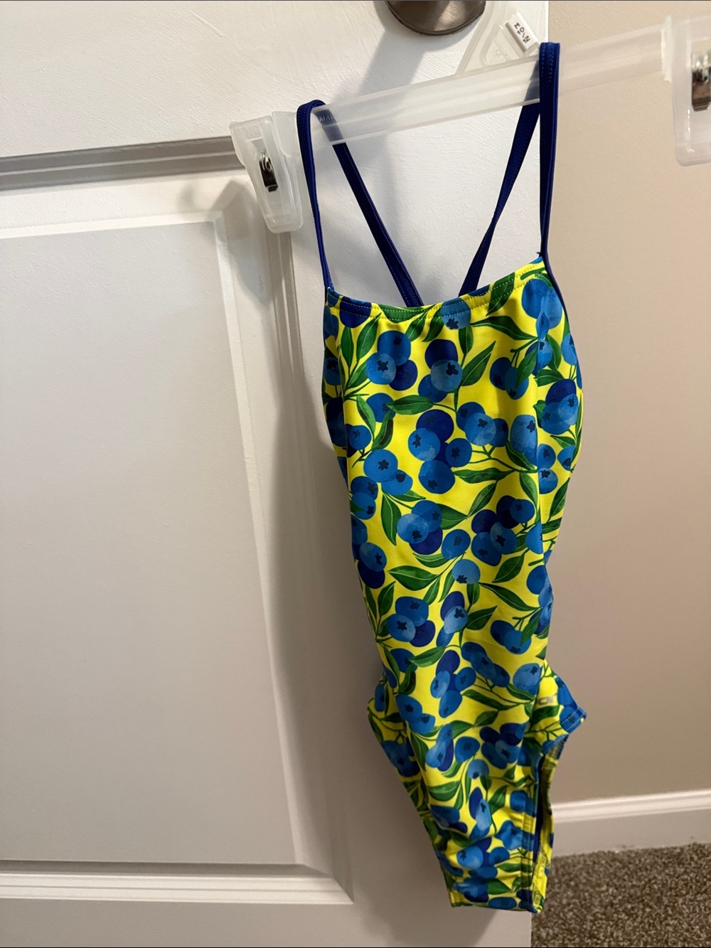 Blue Floral Print Yellow One-Piece Swimsuit